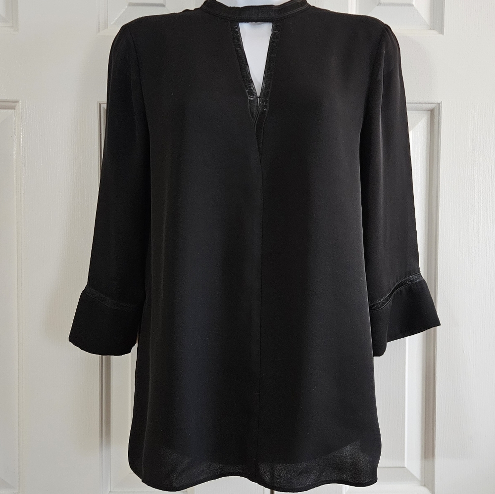 Reiss Kris Womens Chiffon Blouse 4 Black Old Money Quiet Luxury Classy Sheer